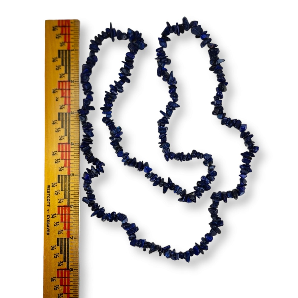 Vintage Blue Sodalite Nugget Chip Necklace No Clasp 34 Inches Long - Picture 5 of 5